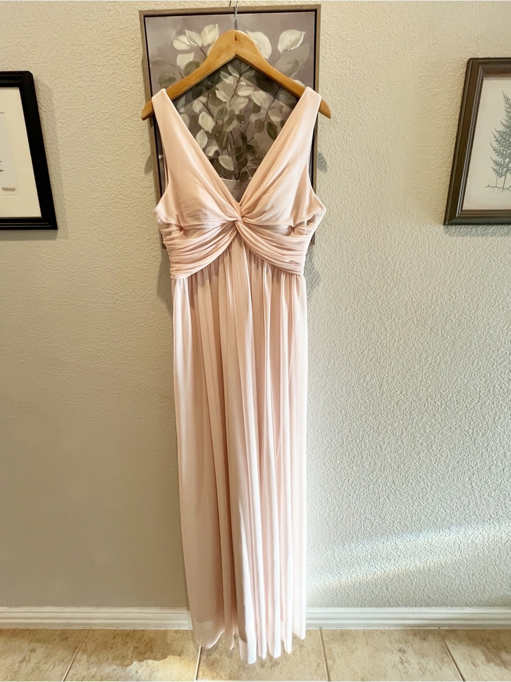 Birdy Grey Lianna Blush Pink Chiffon Maxi Dress XL Twist Front Bridesmaid Formal